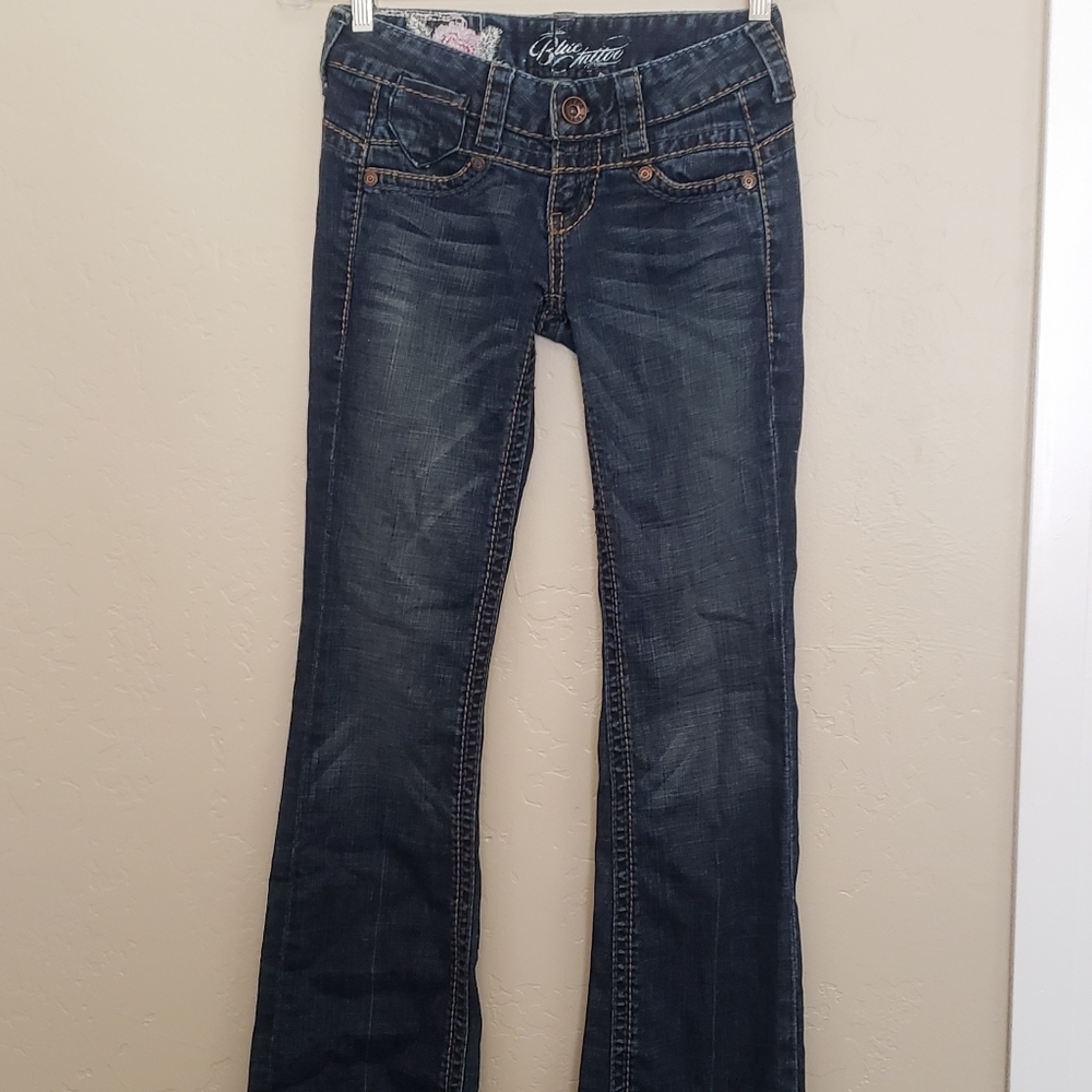 Womens Blue Tattoo Jeans